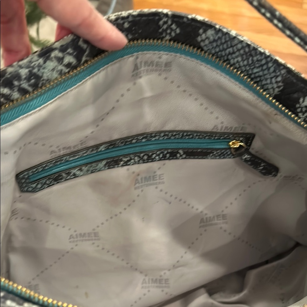 AIMEE KESTENBERG NEW Teal and Black Snake Print Women's Bag - Picture 10 of 15